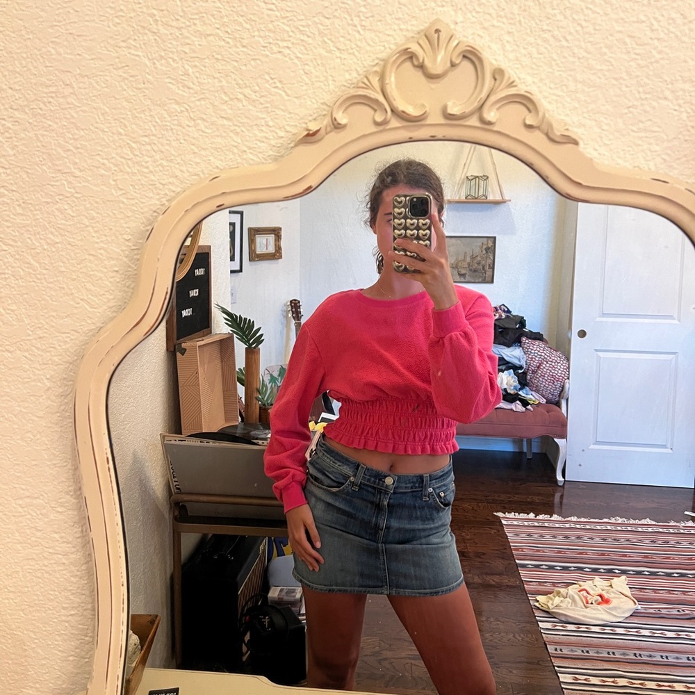 Anthropologie Cropped Sweater and Denim Skirt